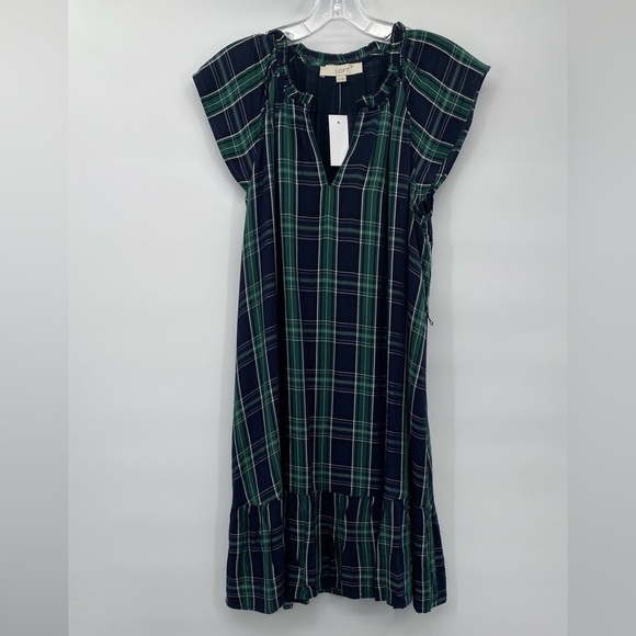 LOFT Green Black Plaid Short cap sleeve dress size 6 - Picture 5 of 10